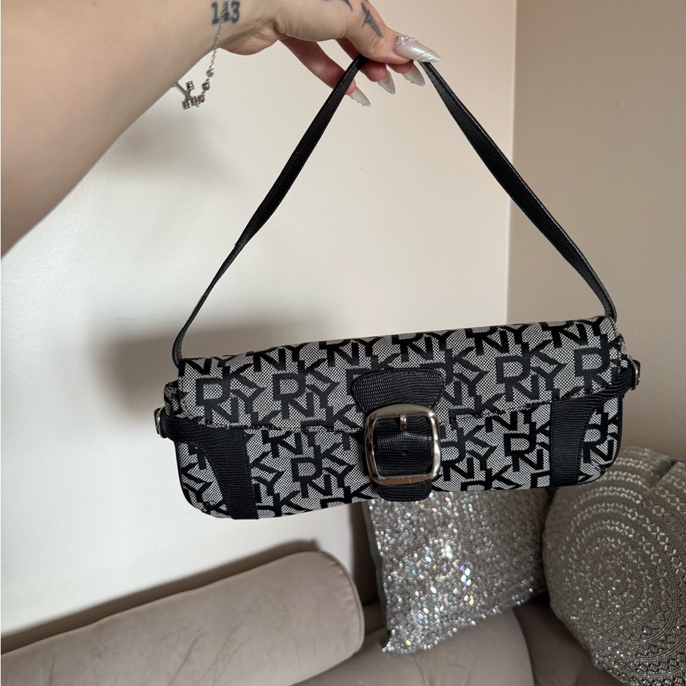 DKNY Black and Gray Shoulder Bag